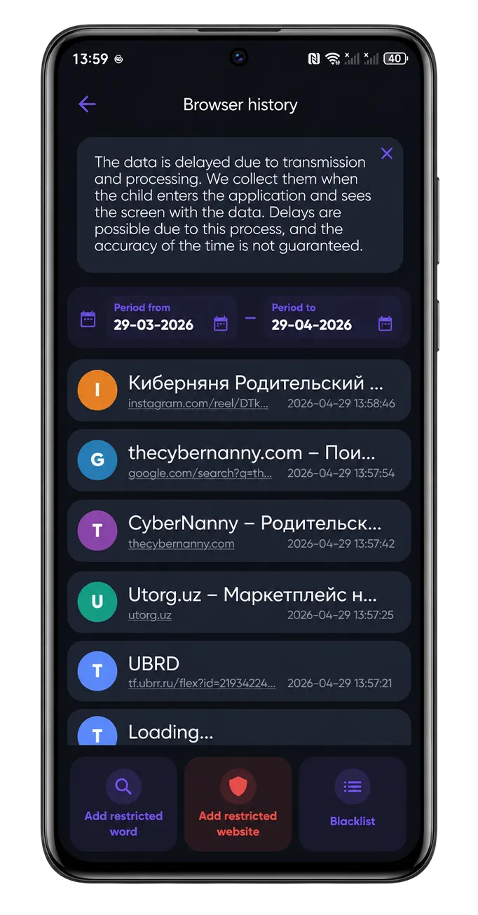 History + site blacklist